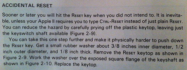Accidental Reset section of the Apple II User's Guide